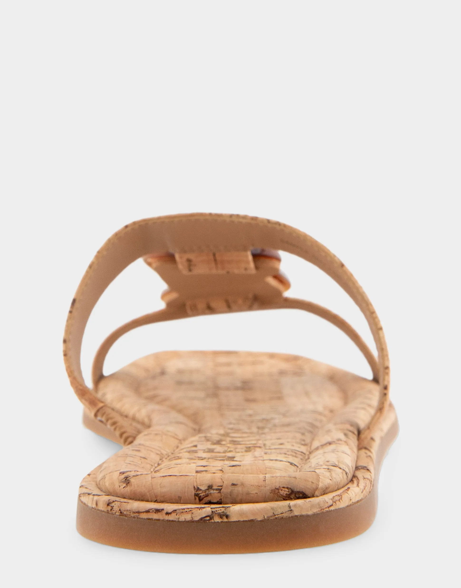 Comfortable Women's Ornamented T-strap Slide Sandal in Cork Cork