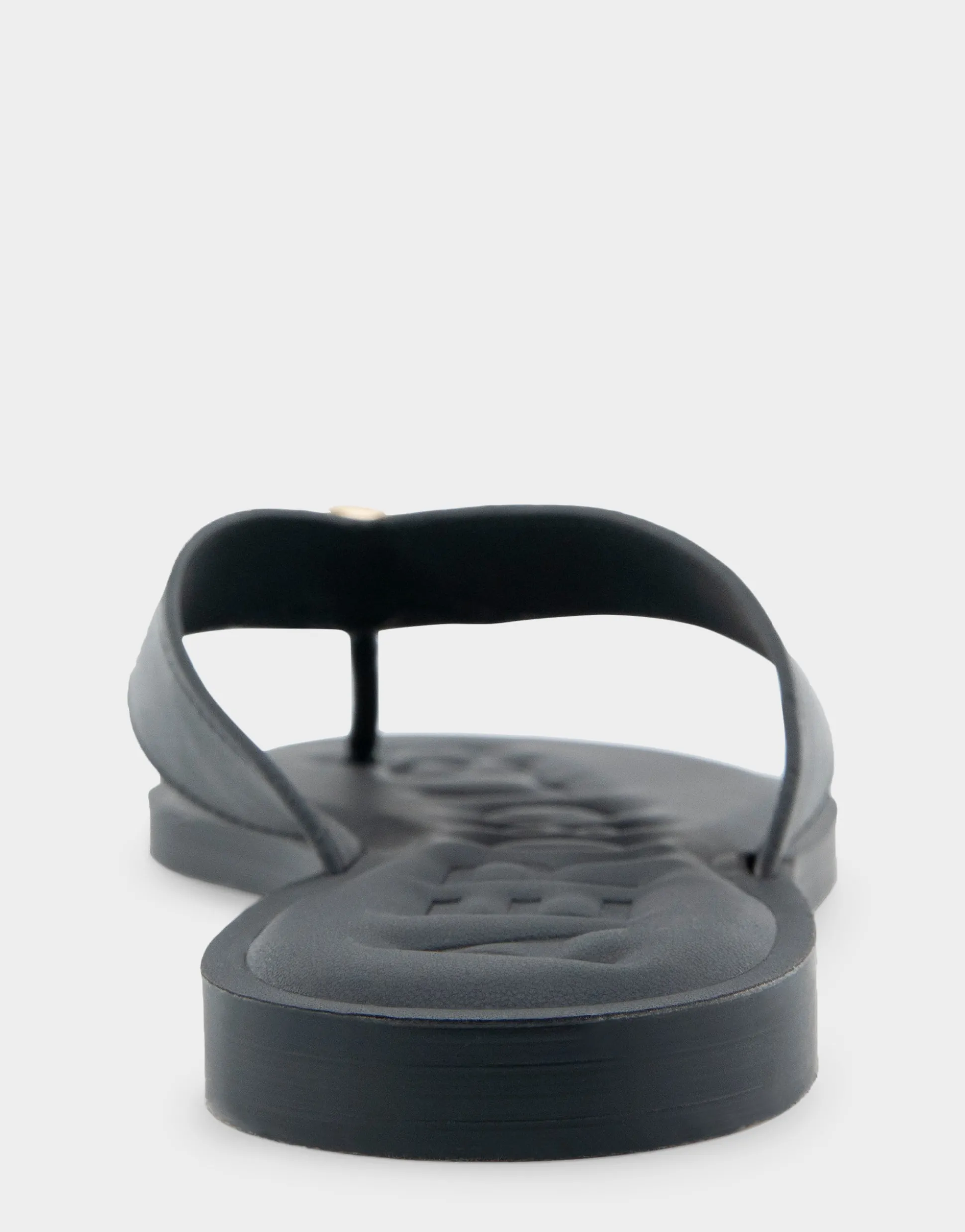 Comfortable Women's Ornamented Thong Sandal in Black Faux Leather