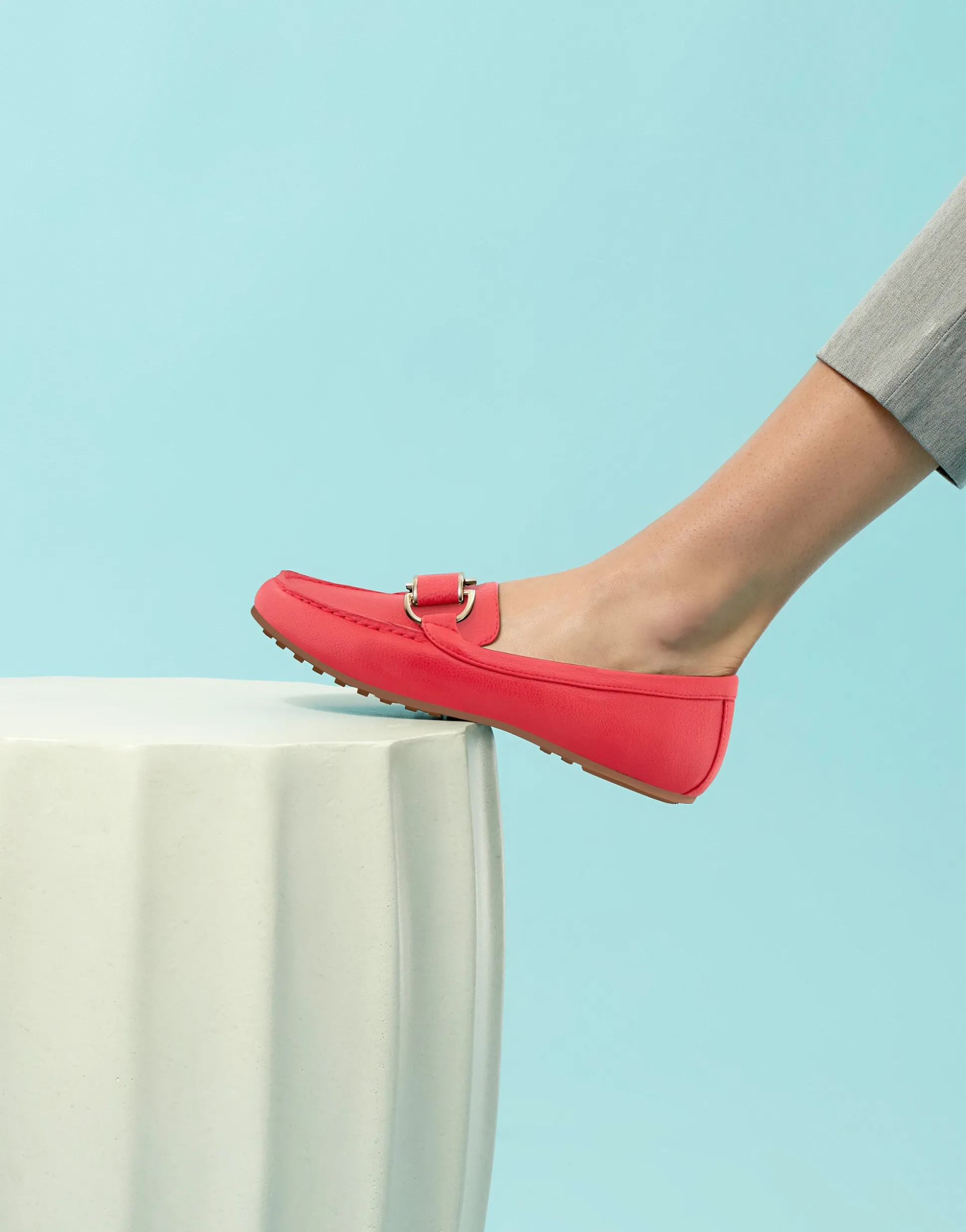 Comfortable Women's Ornamented Loafer in Racing Red Faux Leather