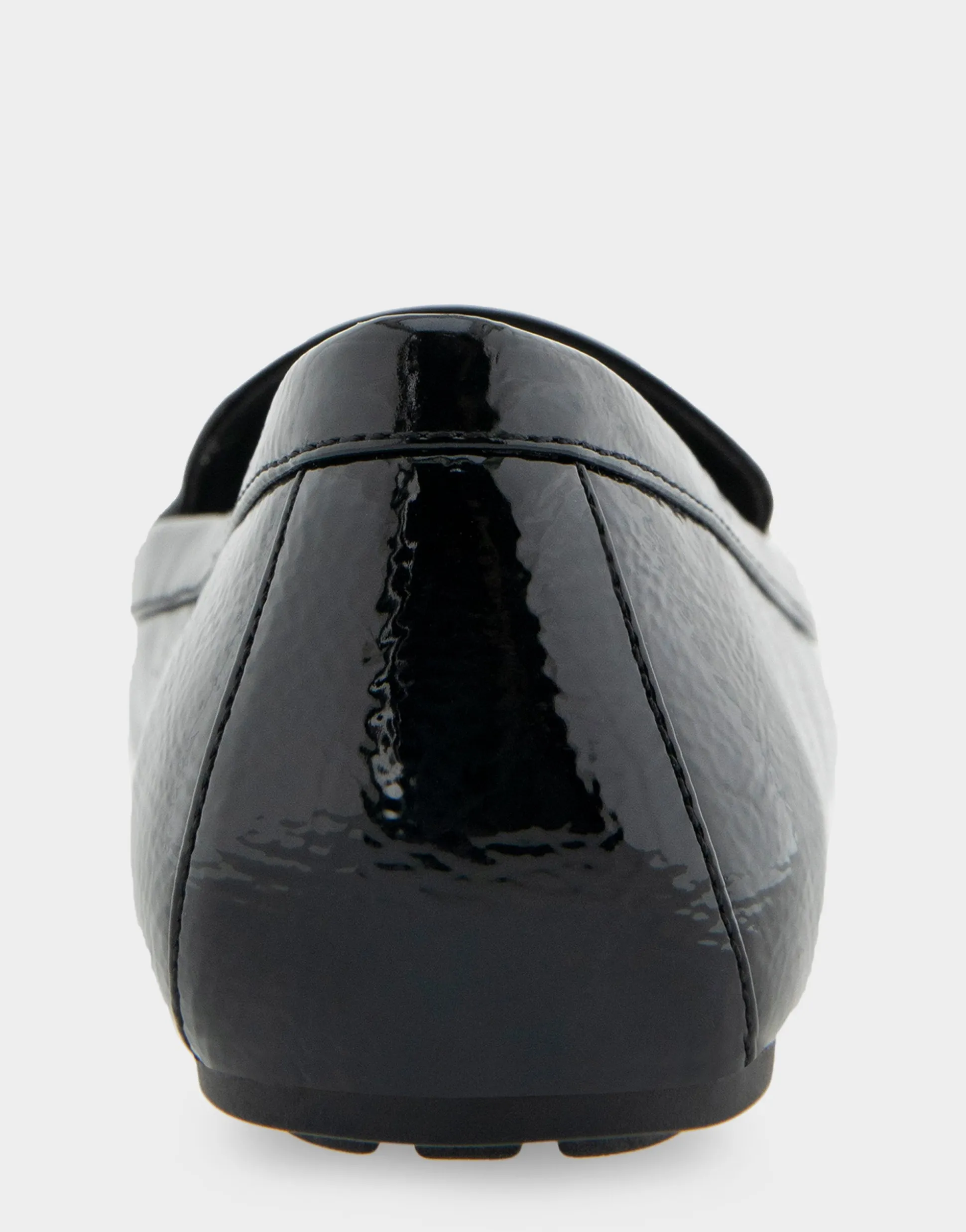 Comfortable Women's Ornamented Loafer in Black Crinkled Patent Faux Leather Patent Faux Leather