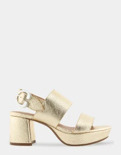Comfortable Women's Platform Sandal in Soft Gold Canvas Faux Leather Canvas Fabric