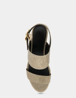 Comfortable Women's Platform Sandal in Soft Gold Fabric Metallic Lame Fabric