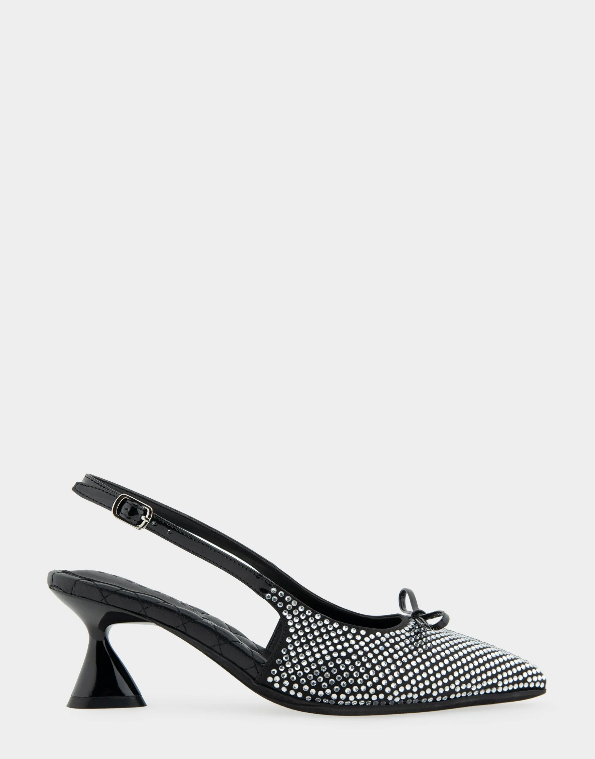 Comfortable Women's Point Toe Slingback Pump in Black Satin Fabric