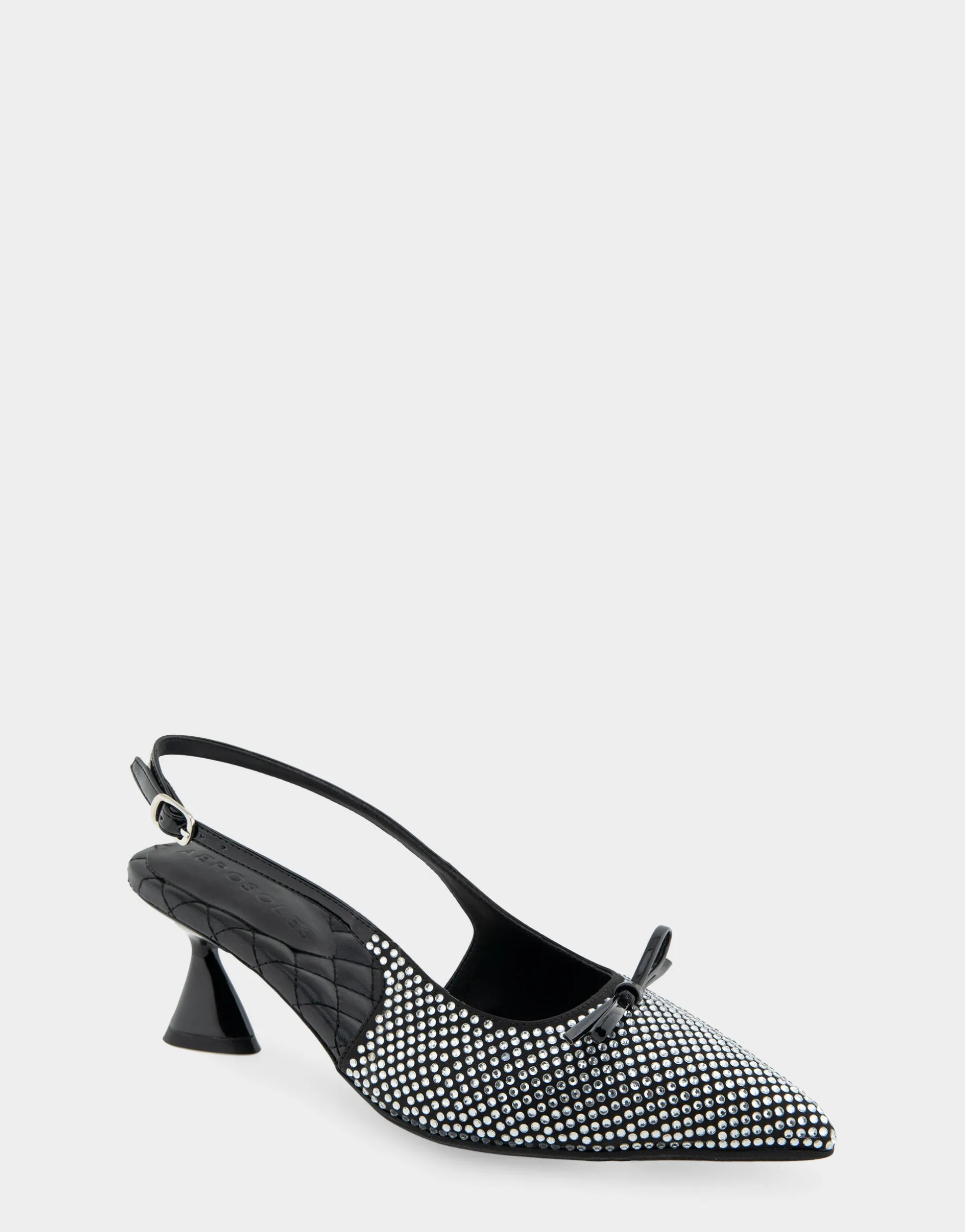 Comfortable Women's Point Toe Slingback Pump in Black Satin Fabric