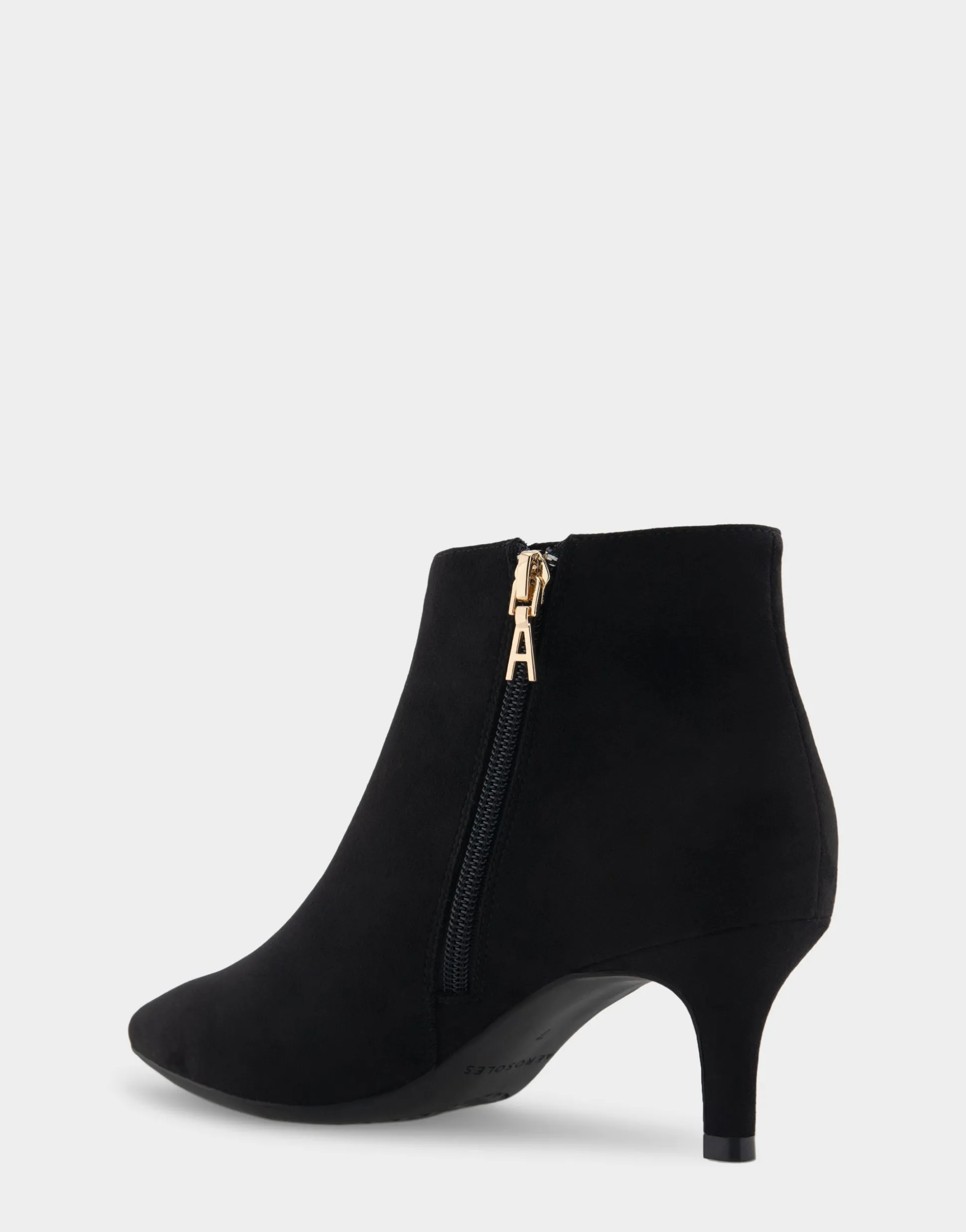 Comfortable Women's Point Toe Kitten Heel Bootie in Black Faux Suede