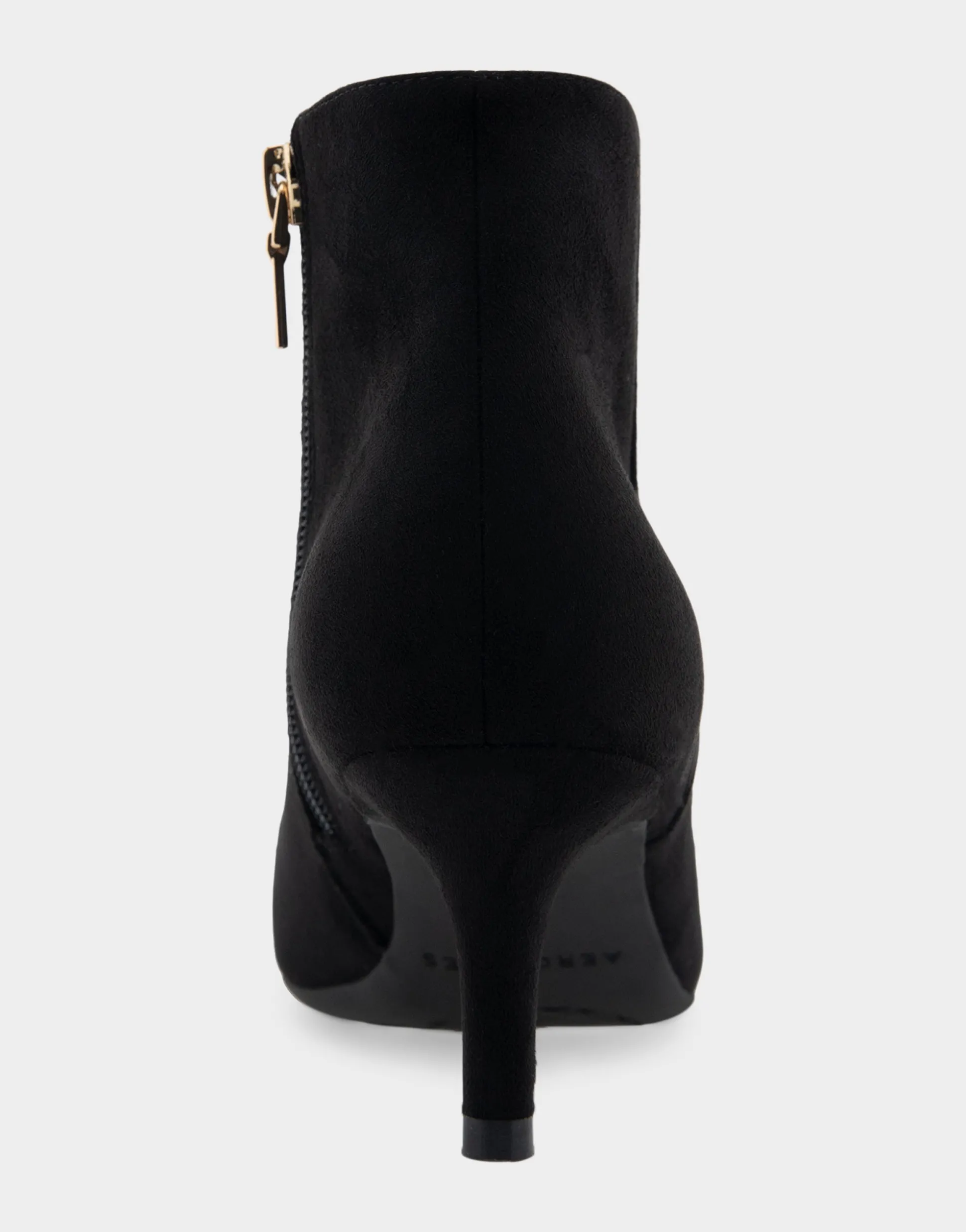 Comfortable Women's Point Toe Kitten Heel Bootie in Black Faux Suede