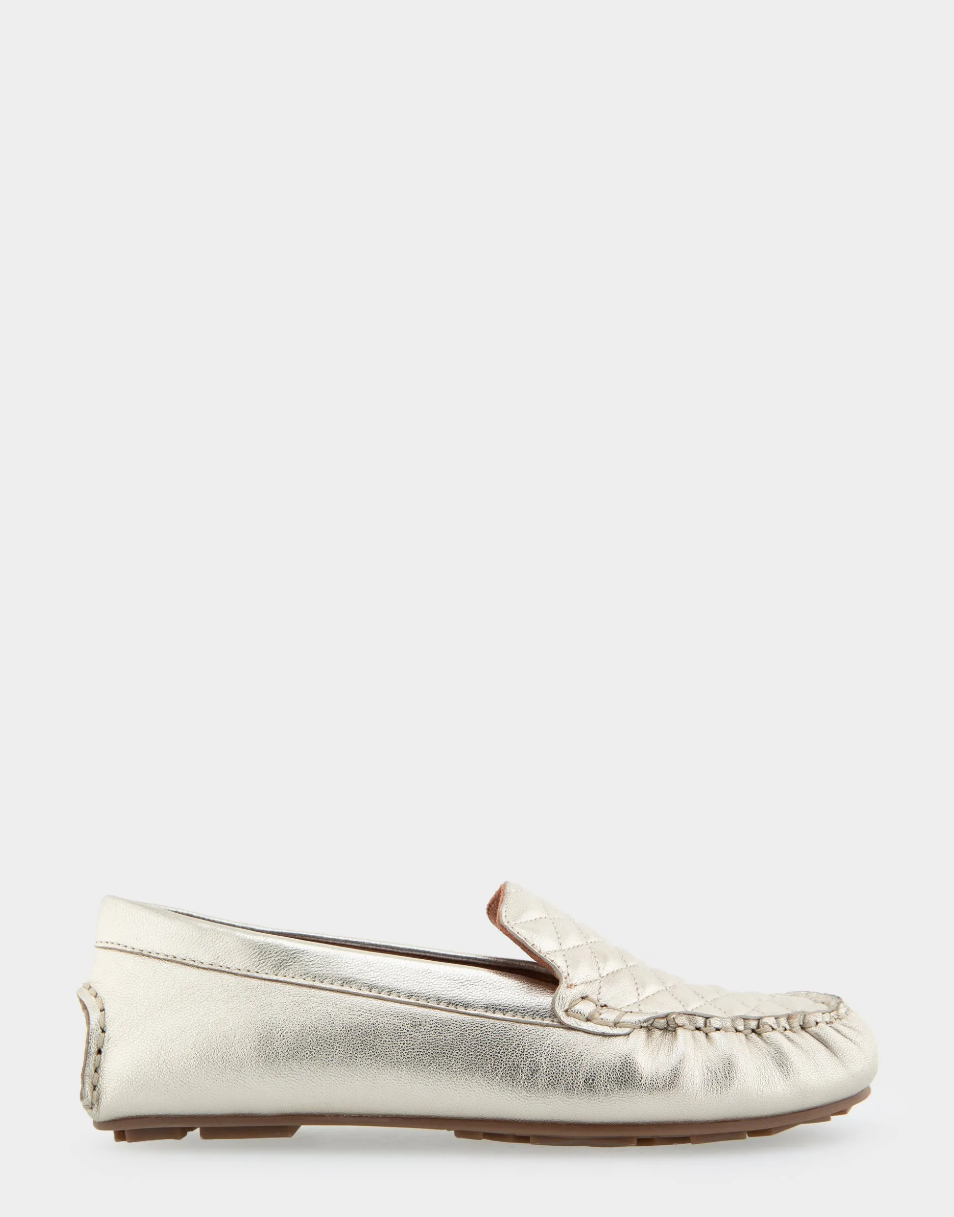 Comfortable Women's Quilted Plug Driver Moc in Soft Gold Leather Leather