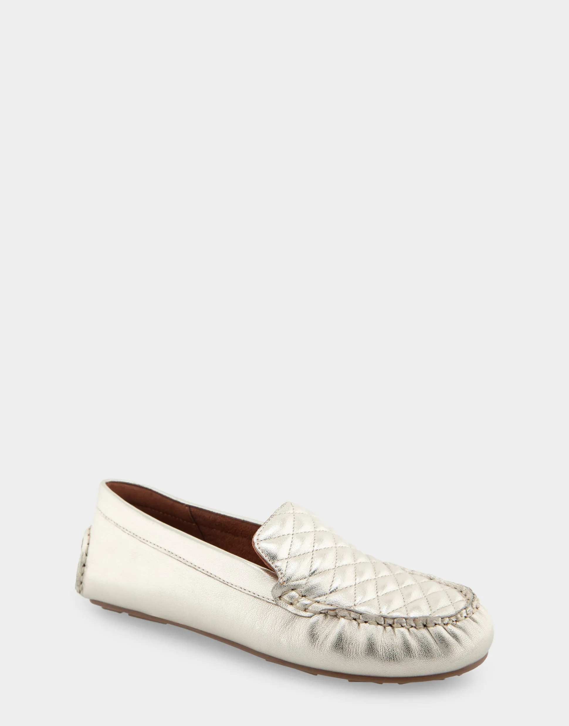 Comfortable Women's Quilted Plug Driver Moc in Soft Gold Leather Leather