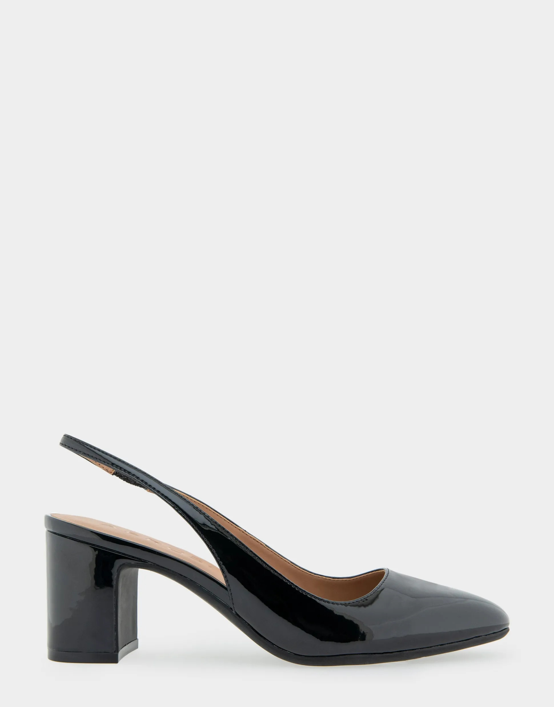 Comfortable Women's Slingback Mid-heel Pump in Black Patent Faux Leather