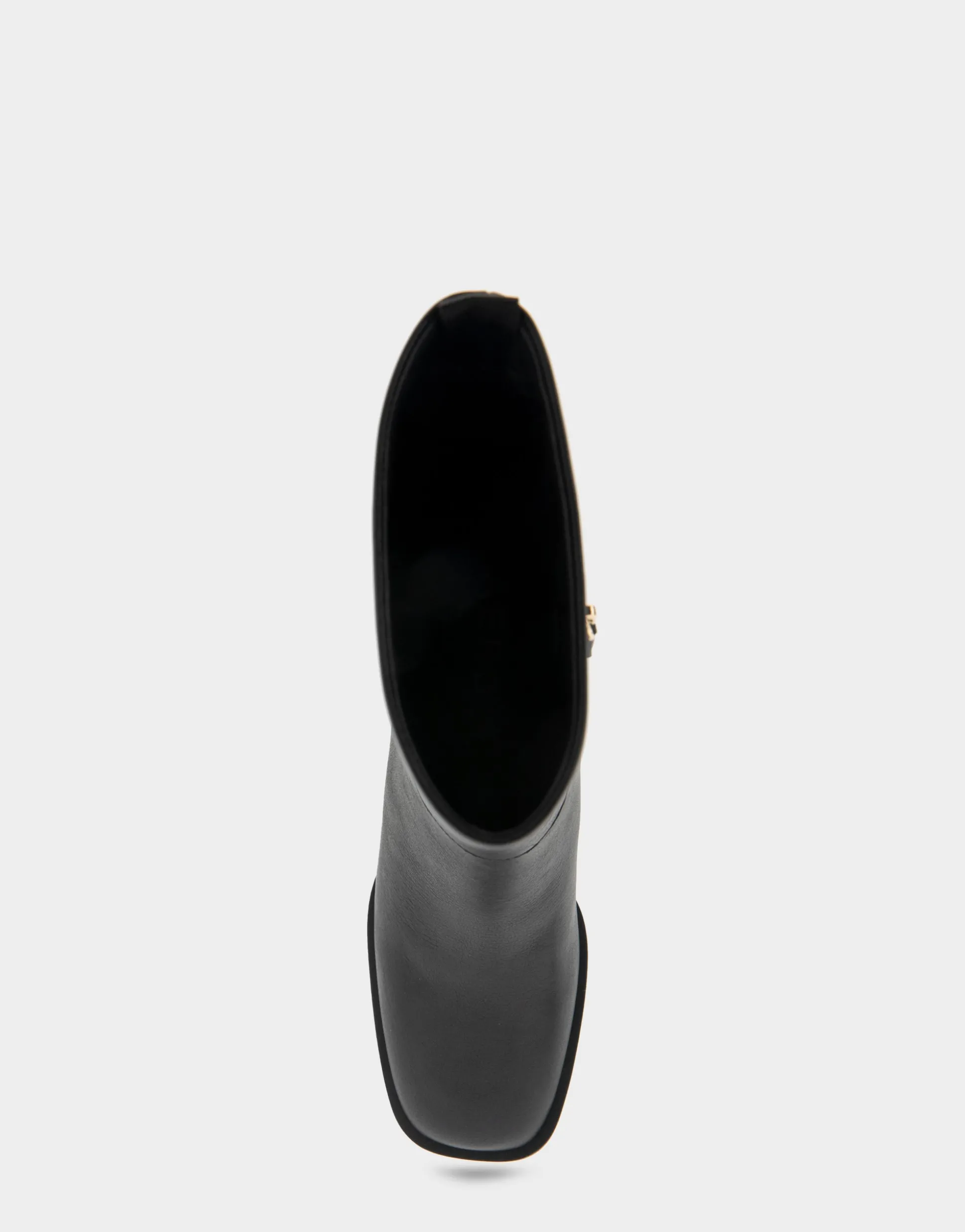 Comfortable Women's Square Toe Slip On Block Heel Mid Calf Bootie in Black Leather Leather