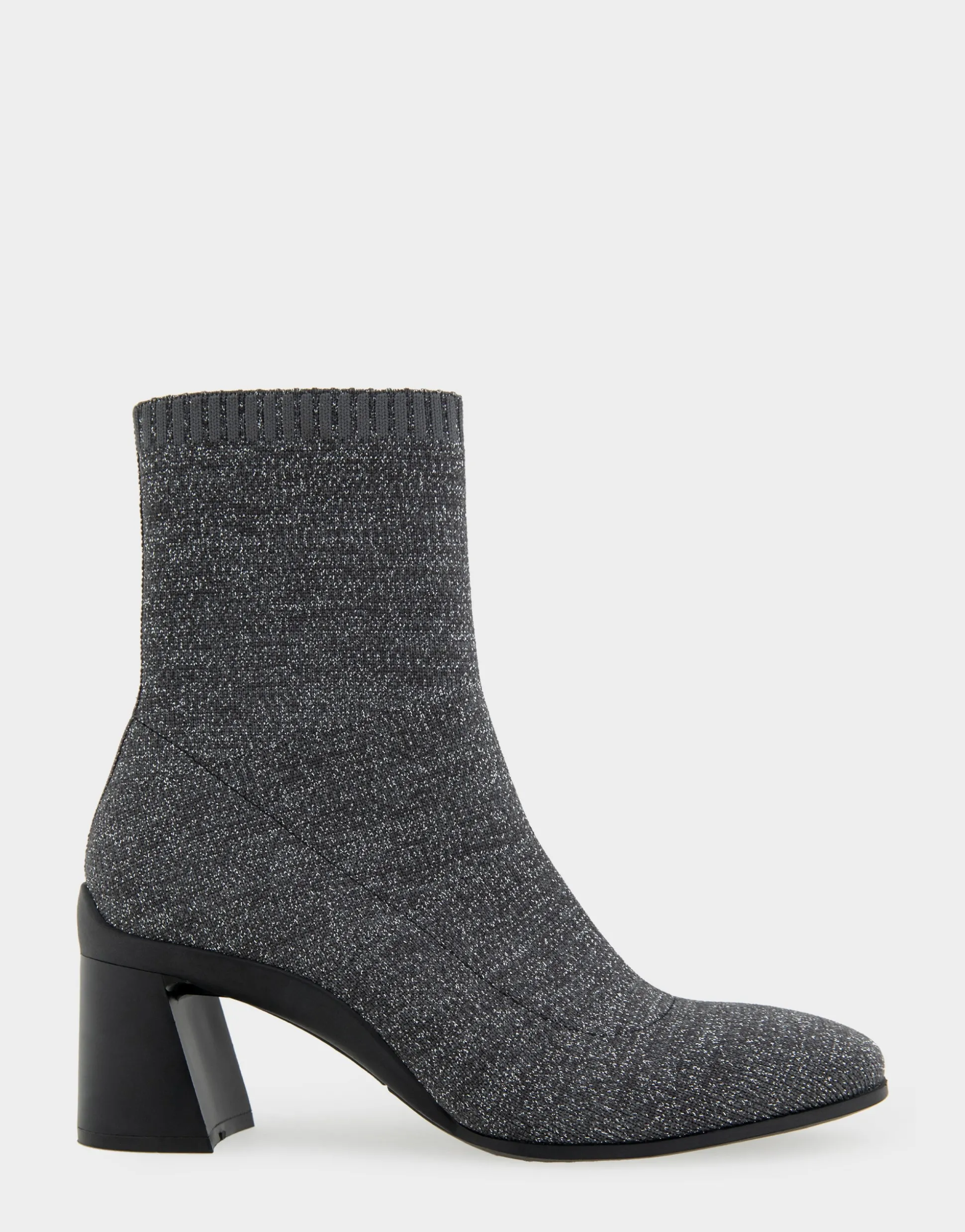Comfortable Women's Stretch Knit Sculpted Heel Bootie in Gunmetal Knit Stretch Fly Knit Fabric