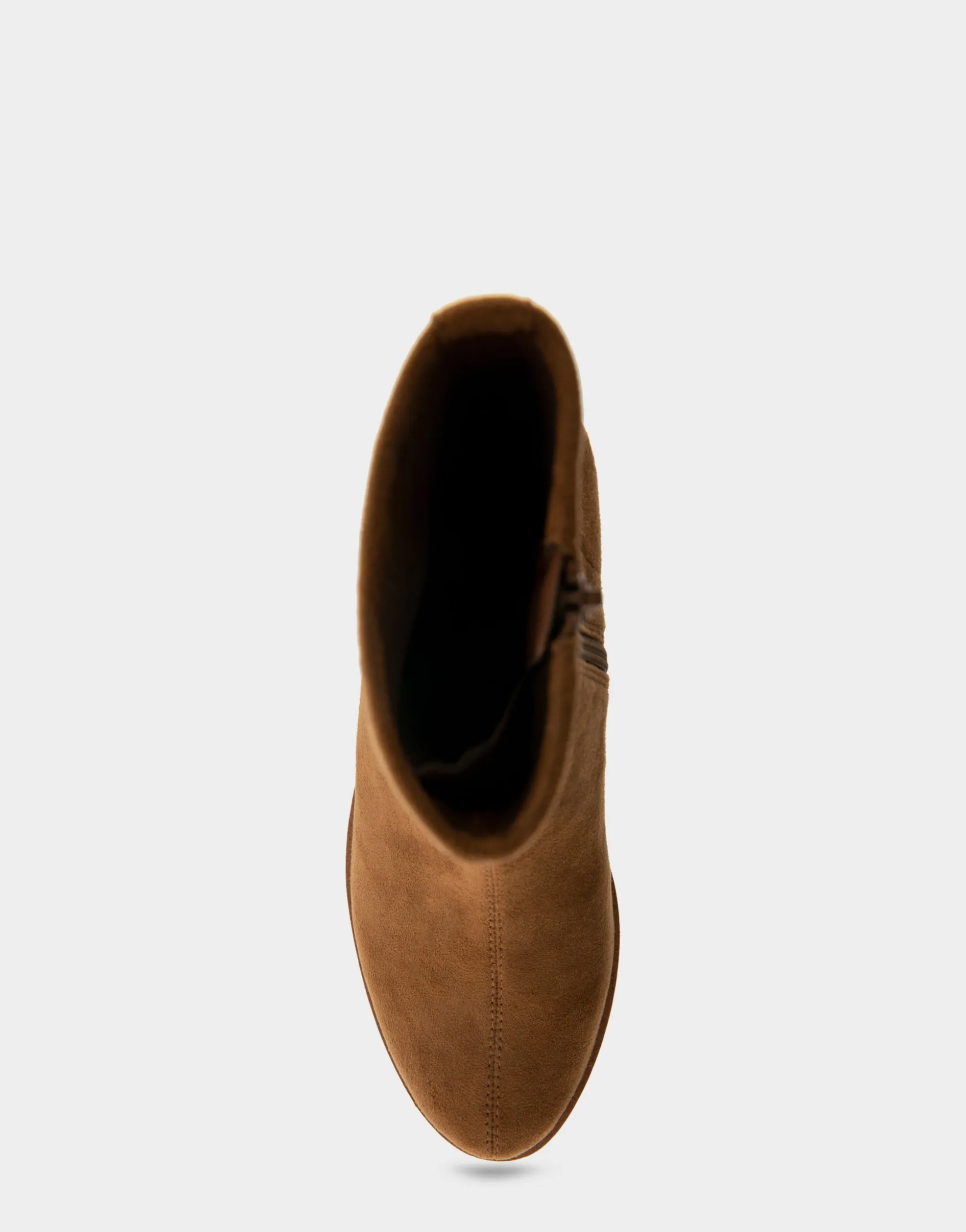 Comfortable Women's Stretch Ankle Crepe Textured Wedge Bootie in Tobacco Faux Suede Faux Stretch Suede