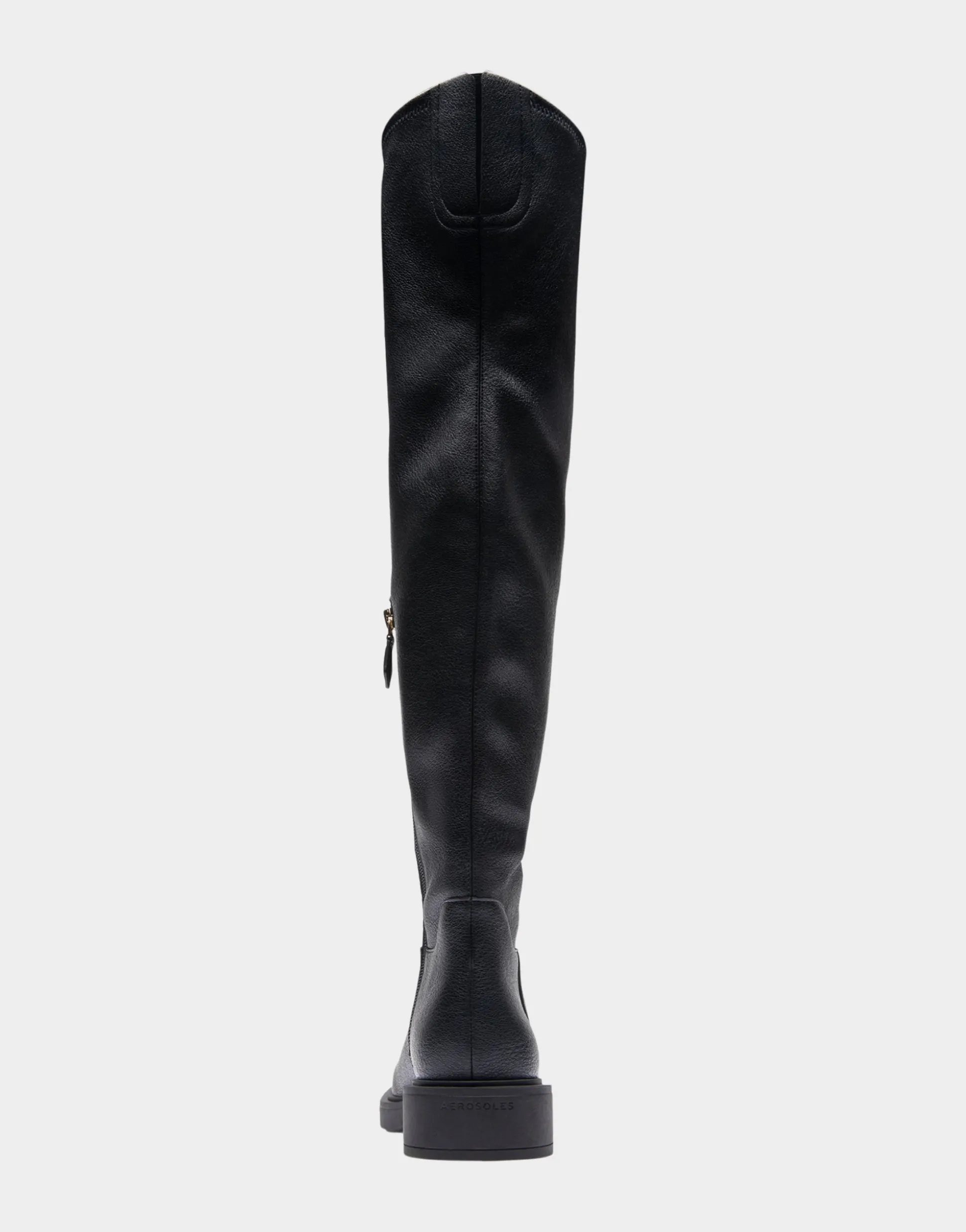 Comfortable Women's Stretch Over The Knee Flat Boot in Black Pebbled Stretch Faux Leather Faux Leather