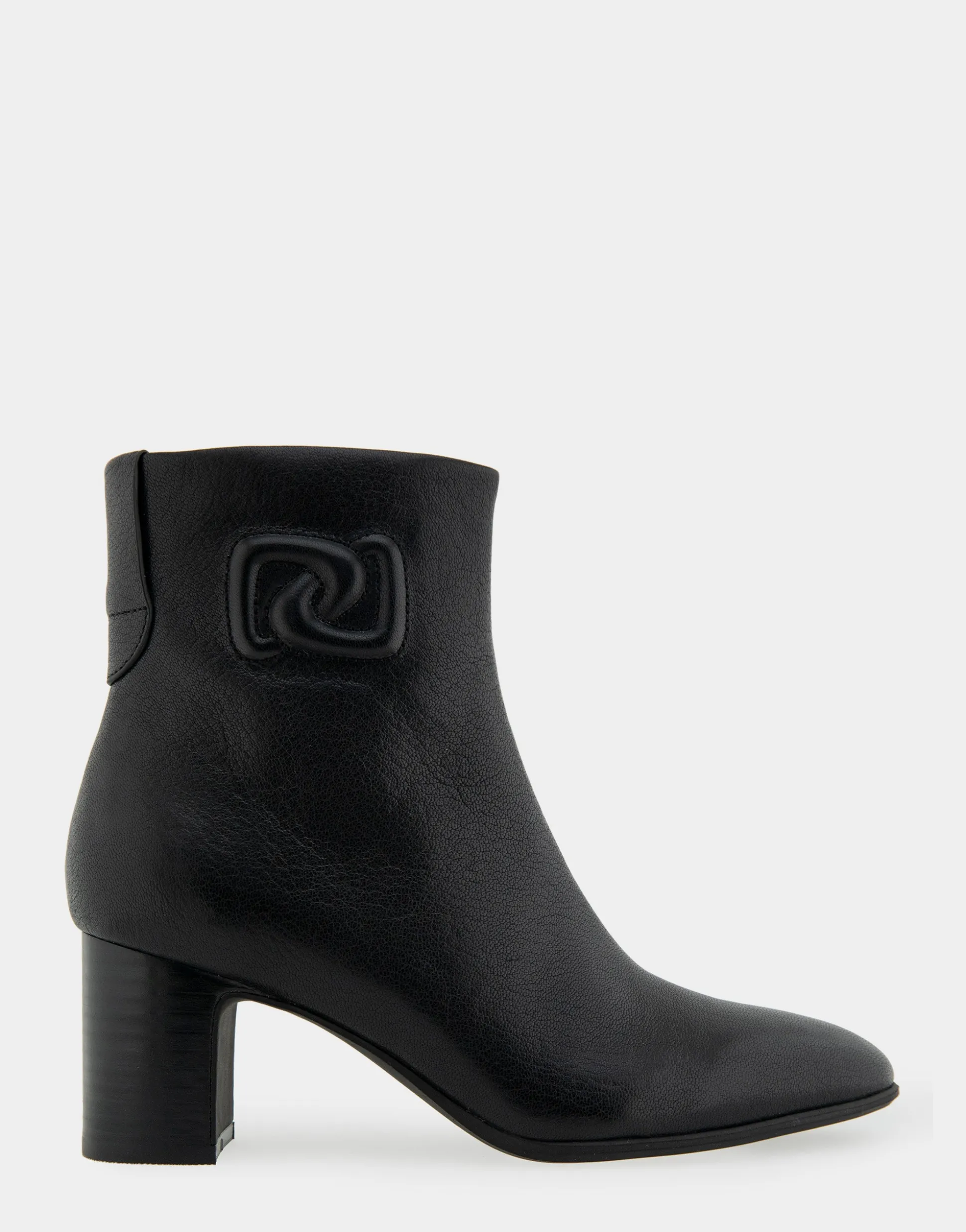 Comfortable Women's Tapered Toe Covered Heel Bootie in Black Leather