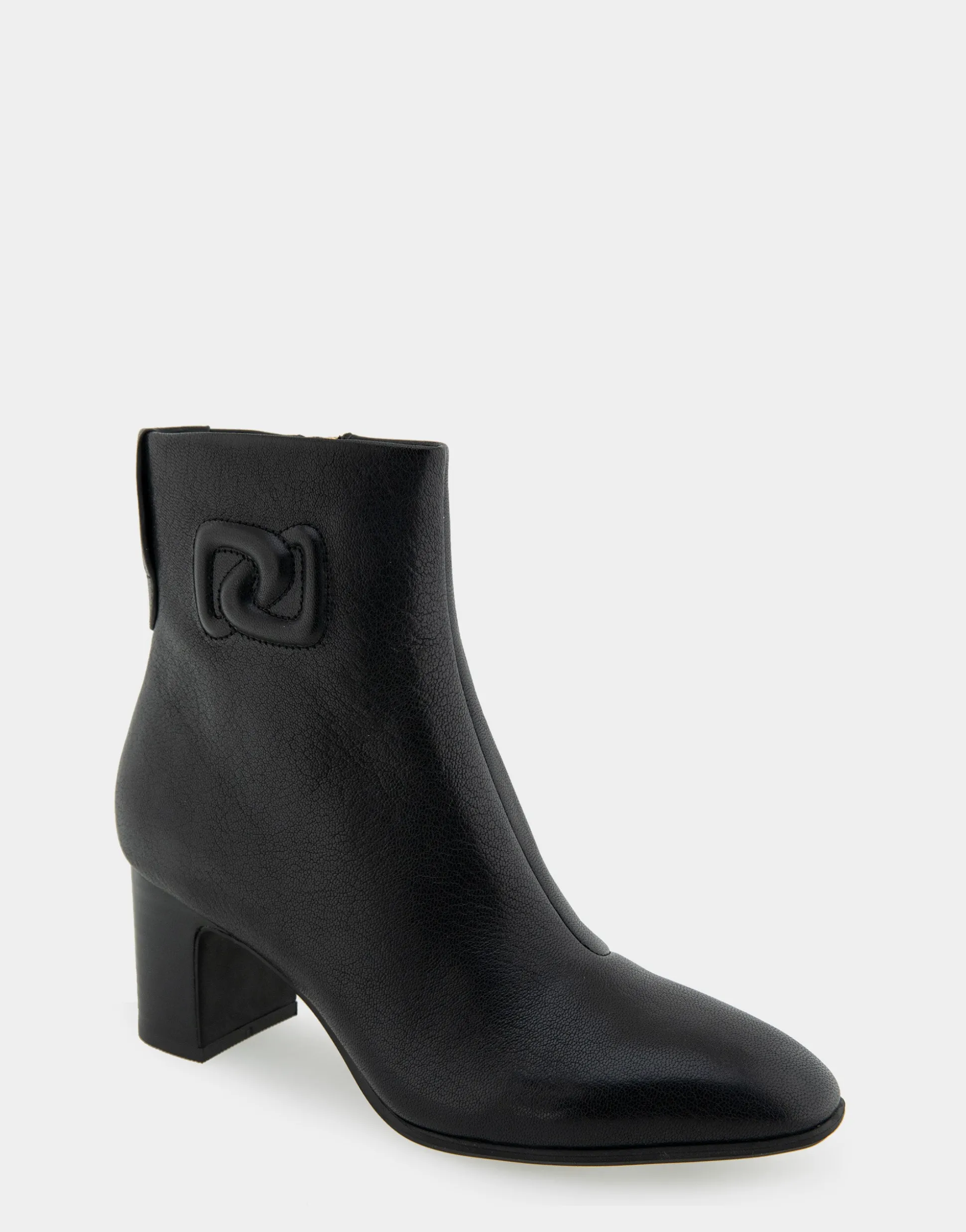 Comfortable Women's Tapered Toe Covered Heel Bootie in Black Leather