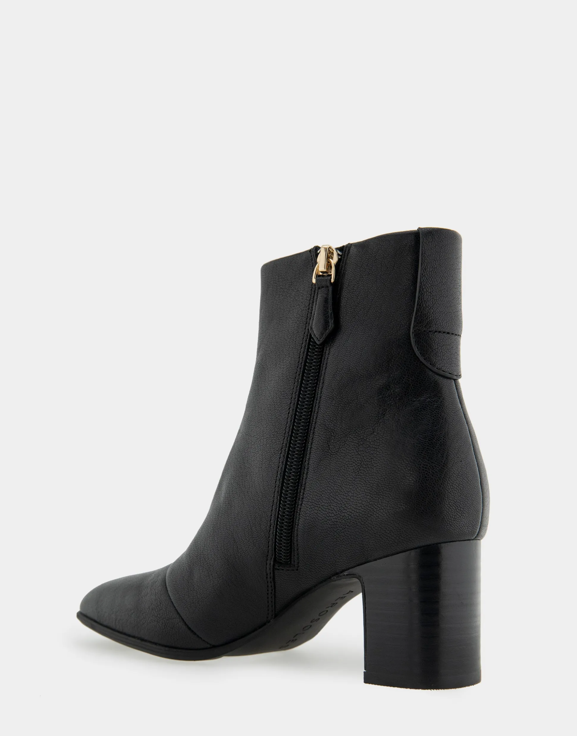 Comfortable Women's Tapered Toe Covered Heel Bootie in Black Leather