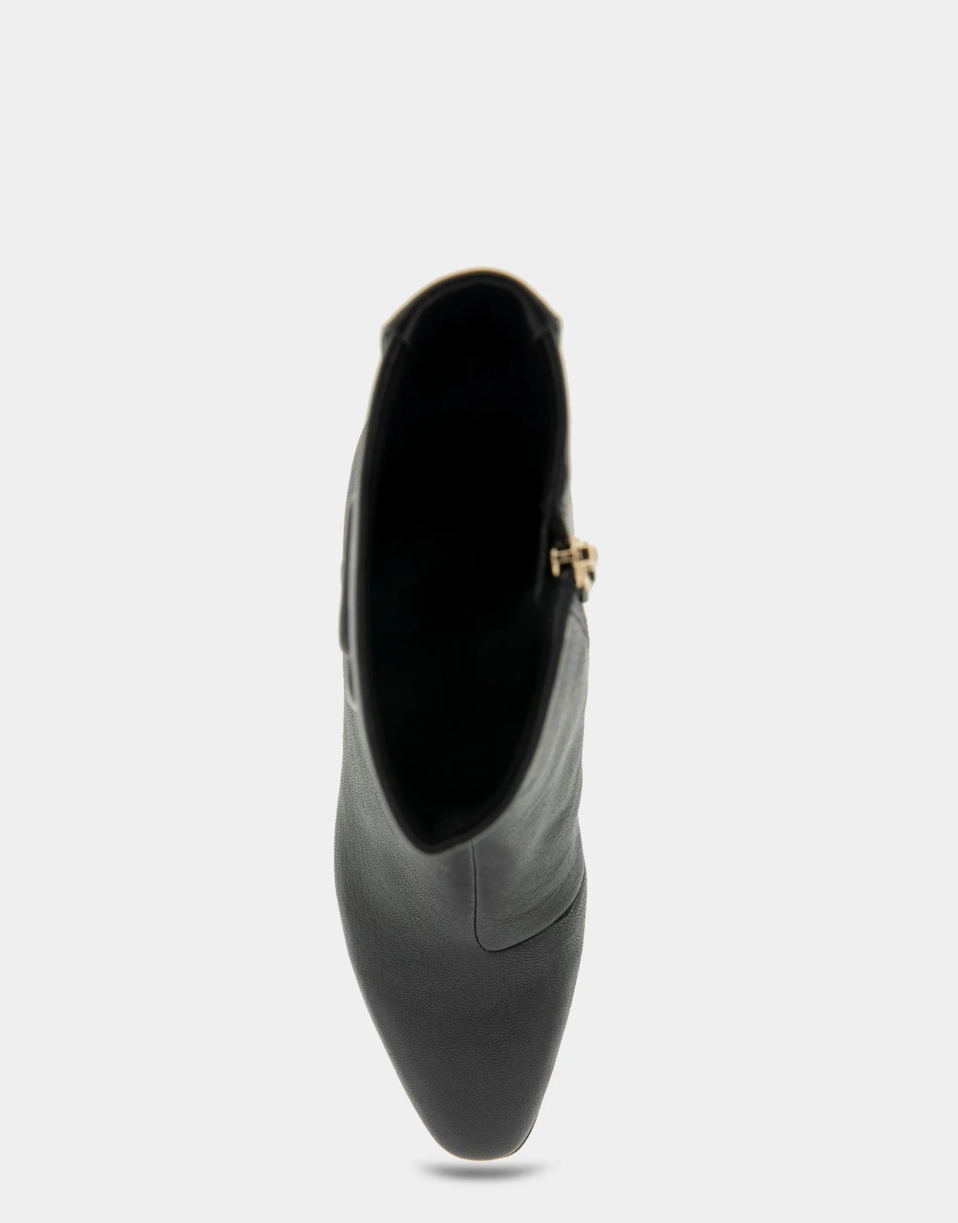 Comfortable Women's Tapered Toe Covered Heel Bootie in Black Leather