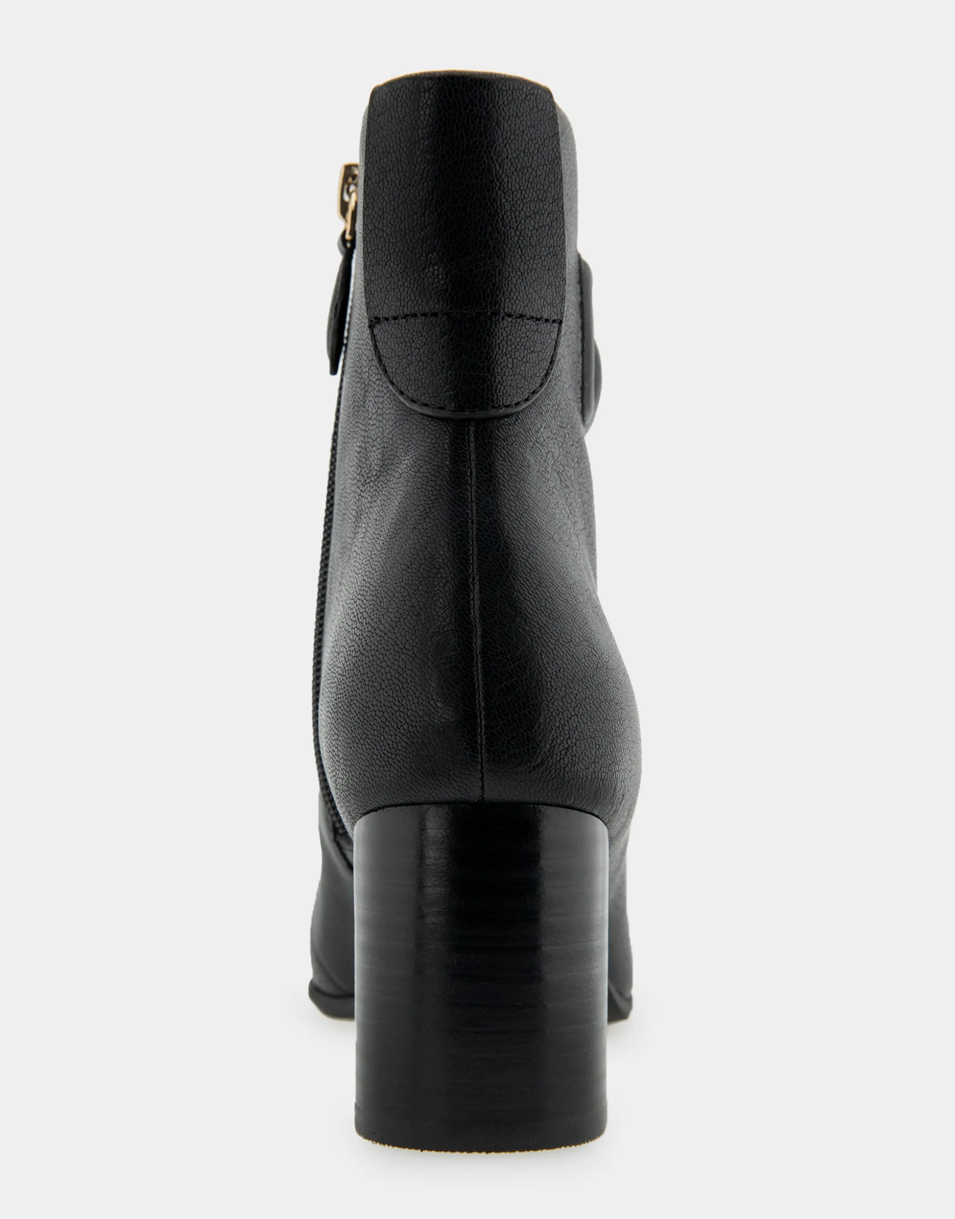 Comfortable Women's Tapered Toe Covered Heel Bootie in Black Leather