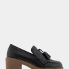 Comfortable Women's Tasseled Platform Loafer in Black Leather Leather