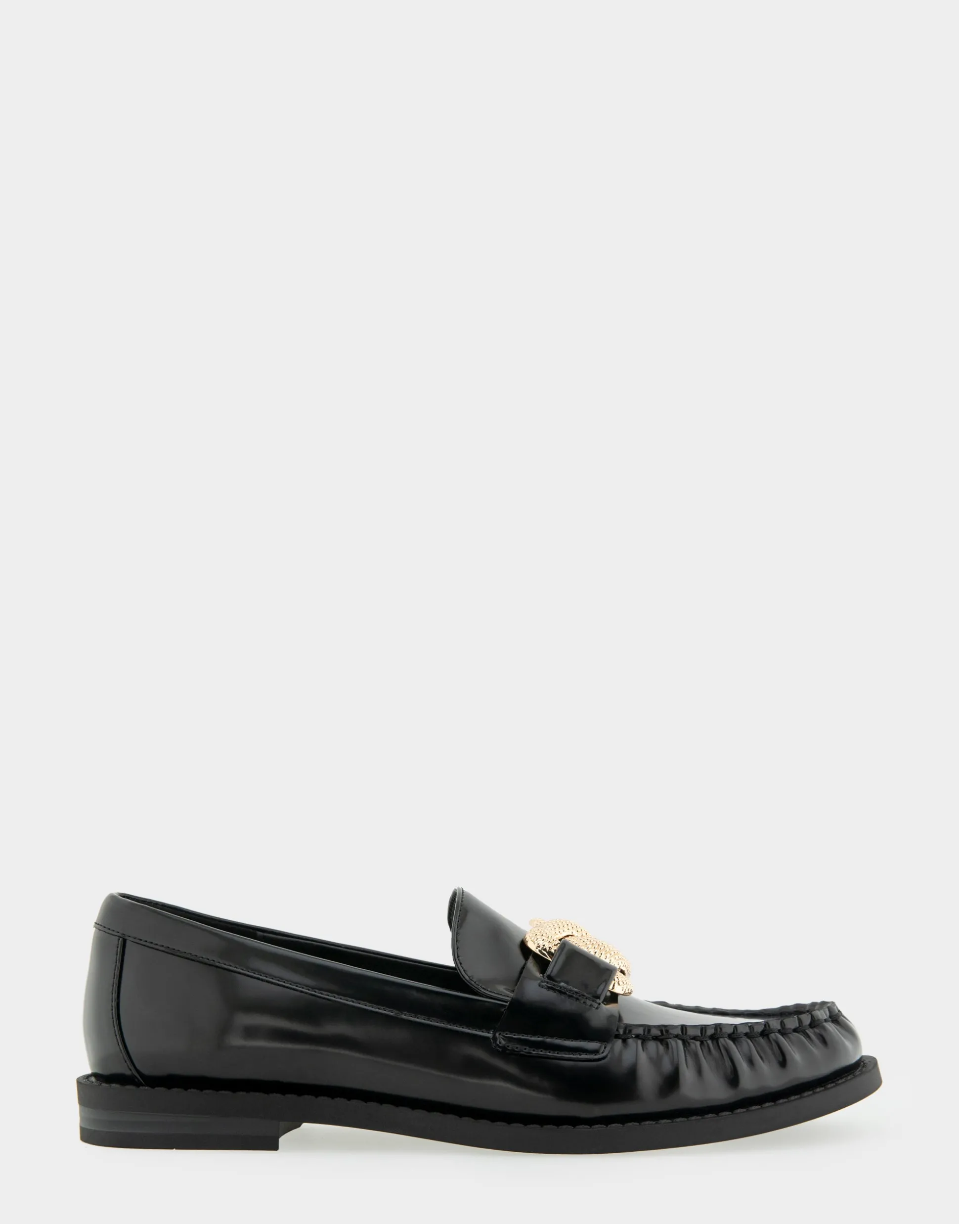 Comfortable Women's Textured Rose Chain Link Flexible Tailored Weejun Loafer in Black Faux Leather Faux Leather