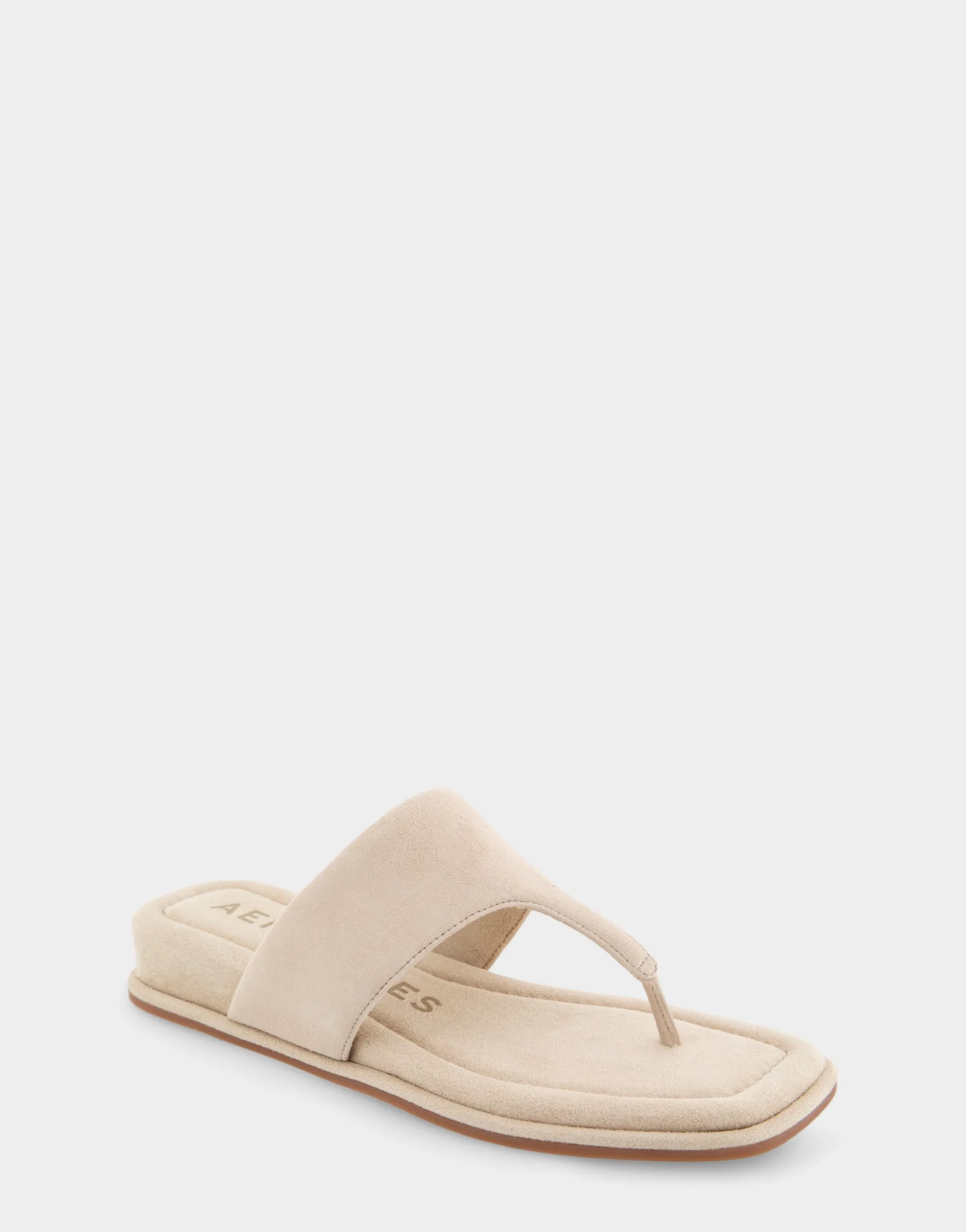 Comfortable Women's Thong Mini Wedge Sandal in Pale Khaki Suede