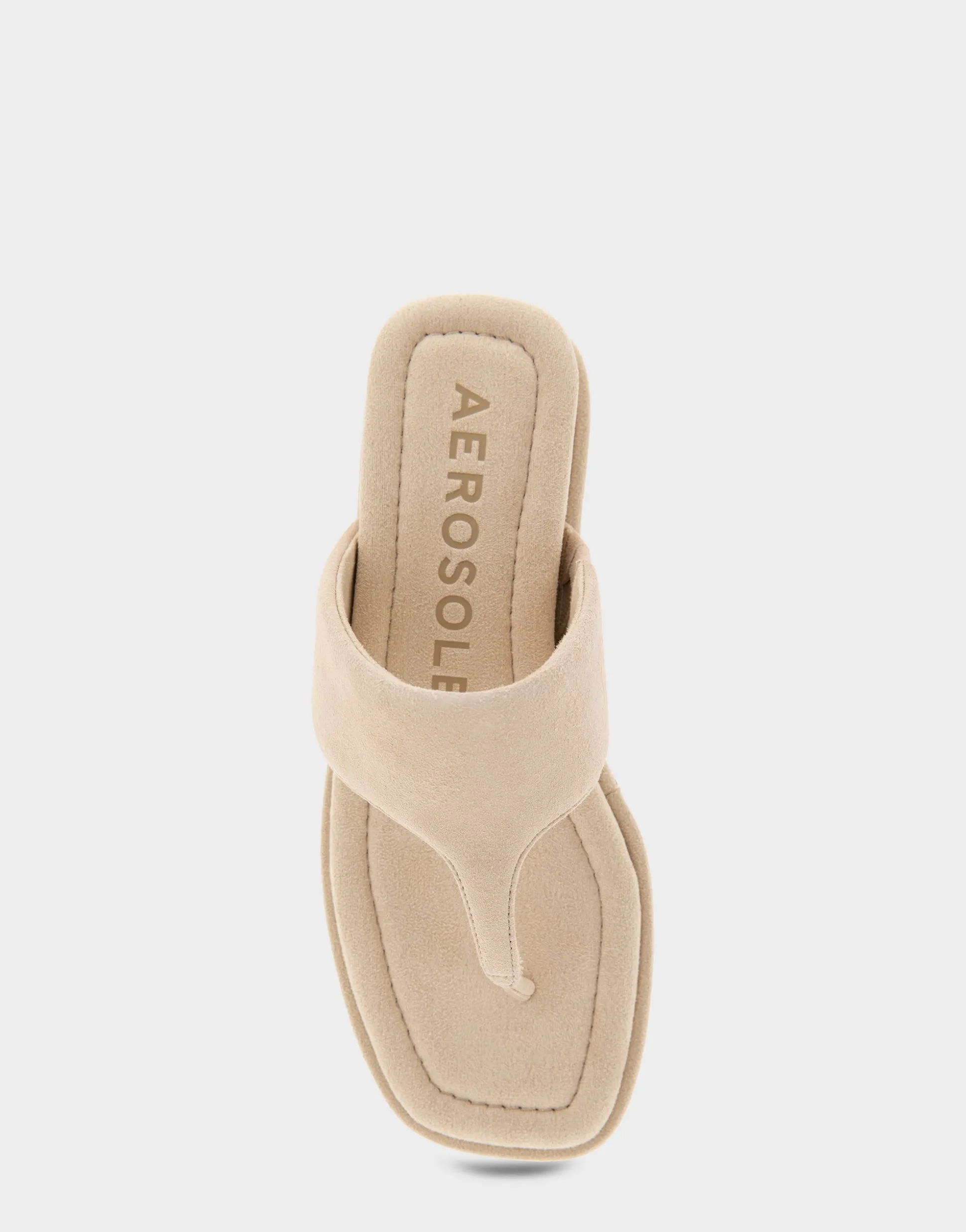 Comfortable Women's Thong Mini Wedge Sandal in Pale Khaki Suede