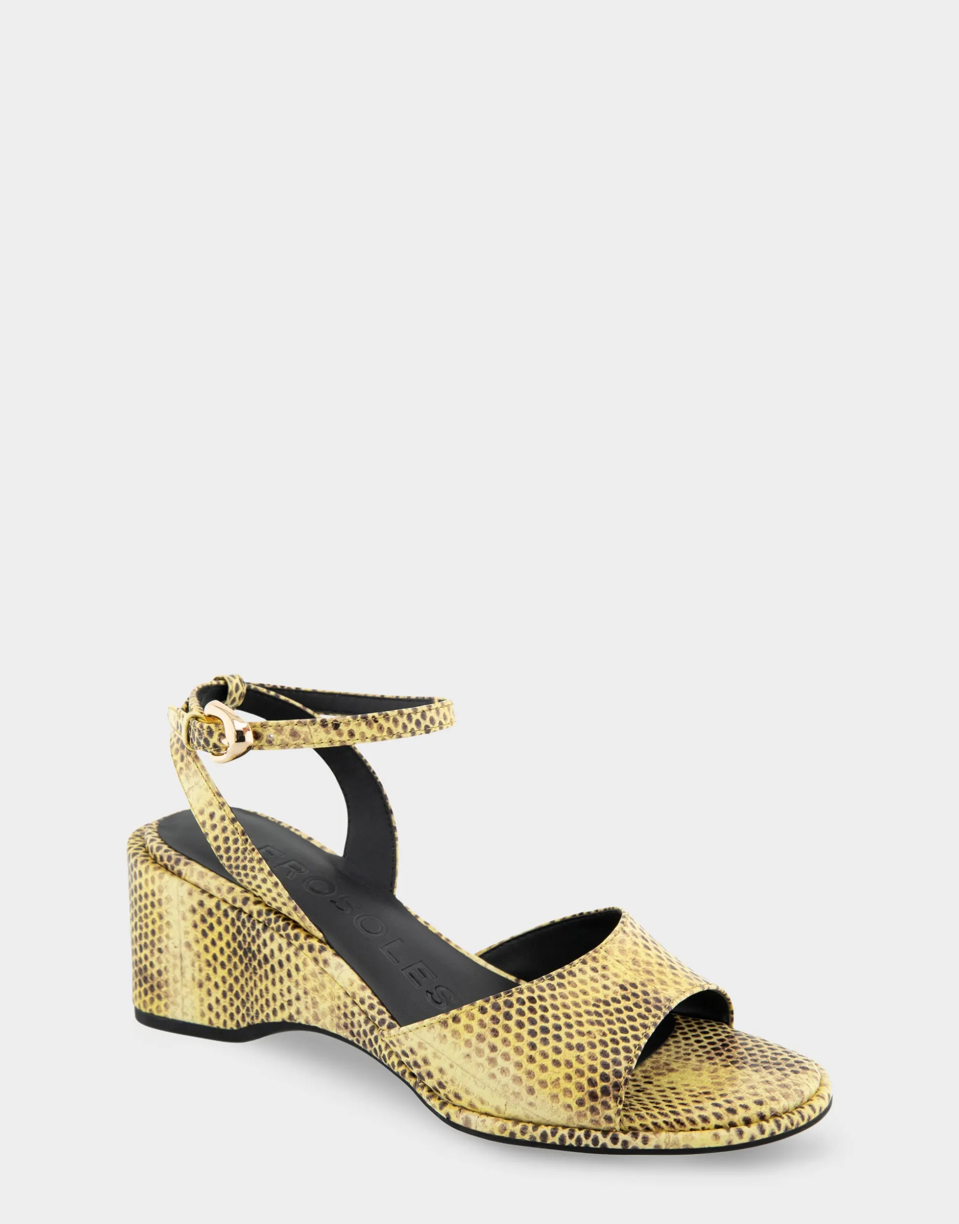 Comfortable Women's Two Piece Ankle Strap Wedge Sandal in Green Sheen Leather