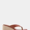 Comfortable Women's Wedge Thong Sandal in Gingerbread Faux Leather
