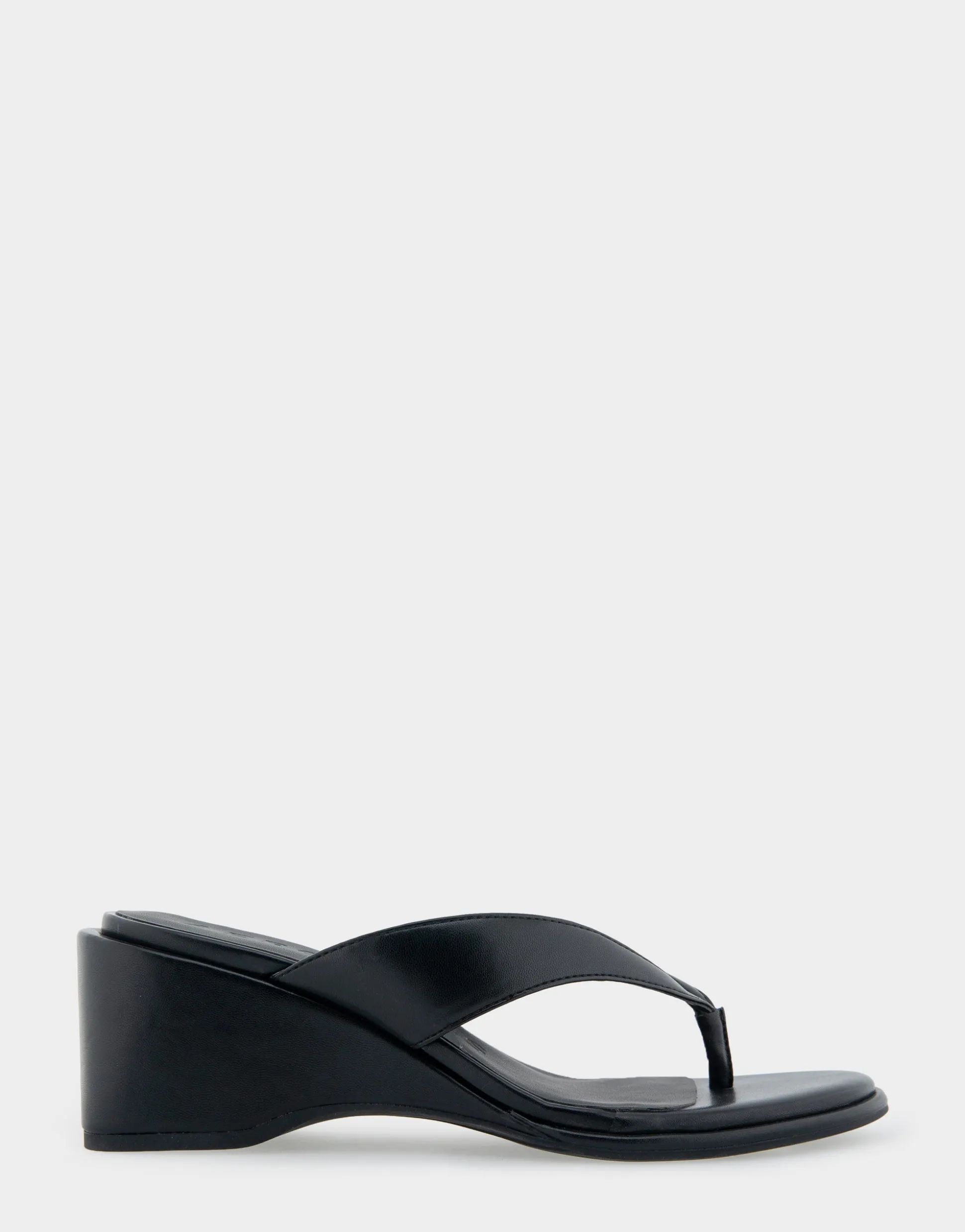 Comfortable Women's Wedge Thong Sandal in Black Allover Faux Leather