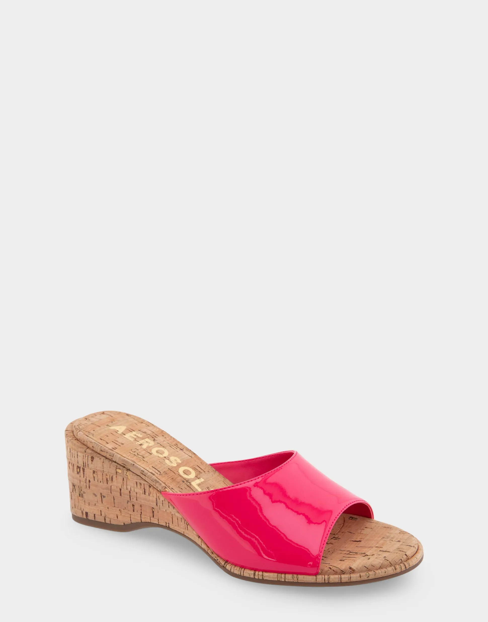 Comfortable Women's Wedge Slide Sandal in Virtual Pink Patent Faux Leather