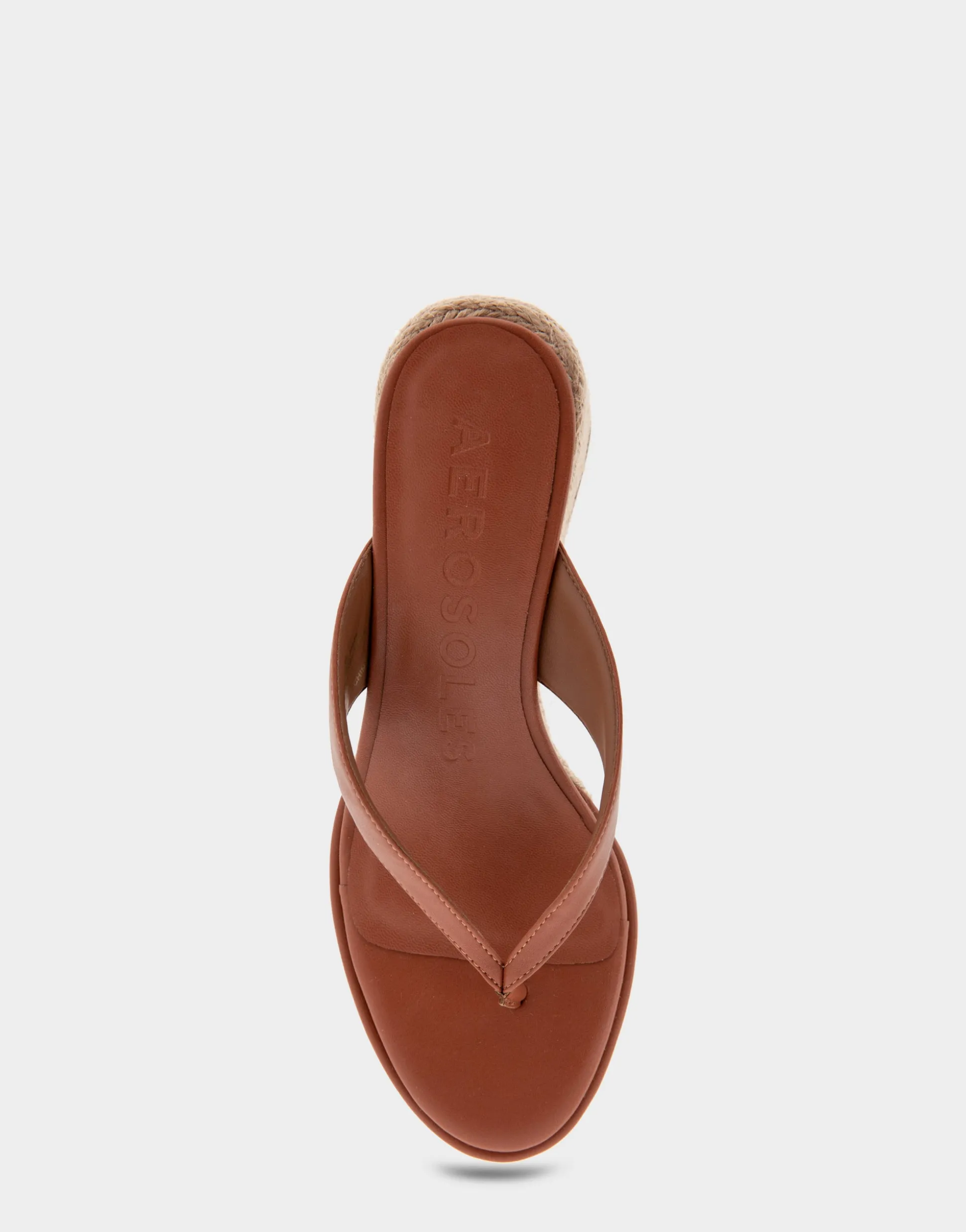 Comfortable Women's Wedge Thong Sandal in Gingerbread Faux Leather