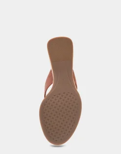 Comfortable Women's Wedge Thong Sandal in Gingerbread Faux Leather